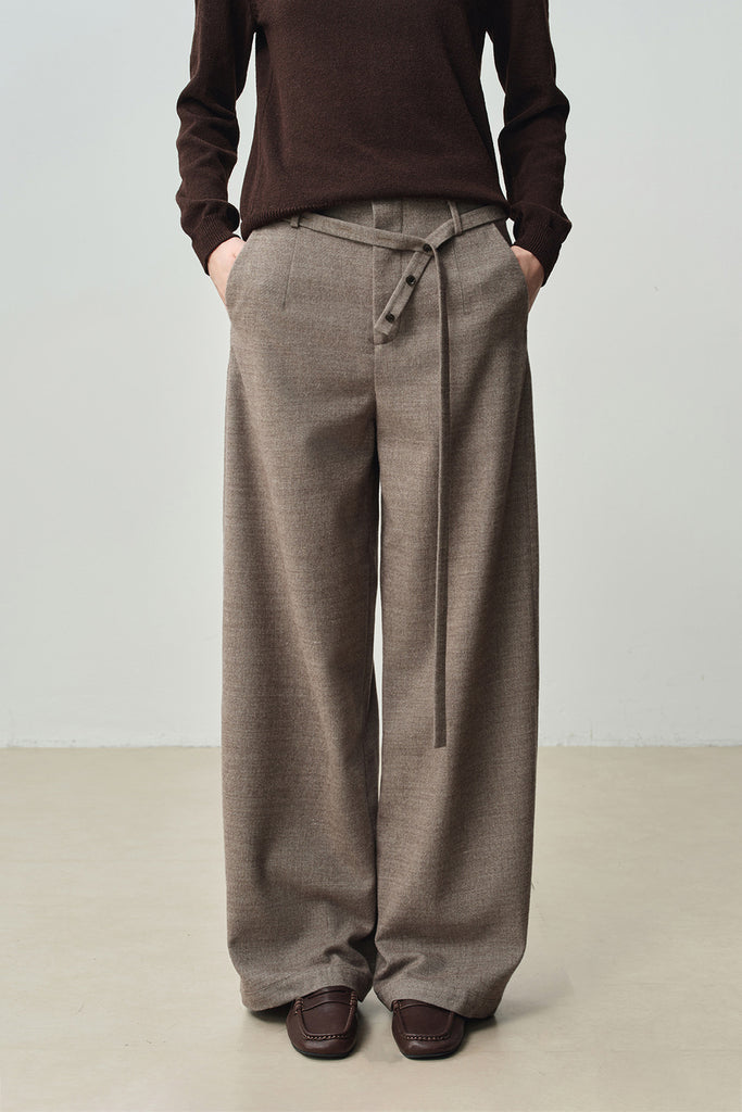 Tailored Wool Wide-Leg Tie-Waist Pants  Fibflx