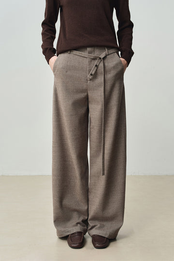 Tailored Wool Wide-Leg Tie-Waist Pants  Fibflx