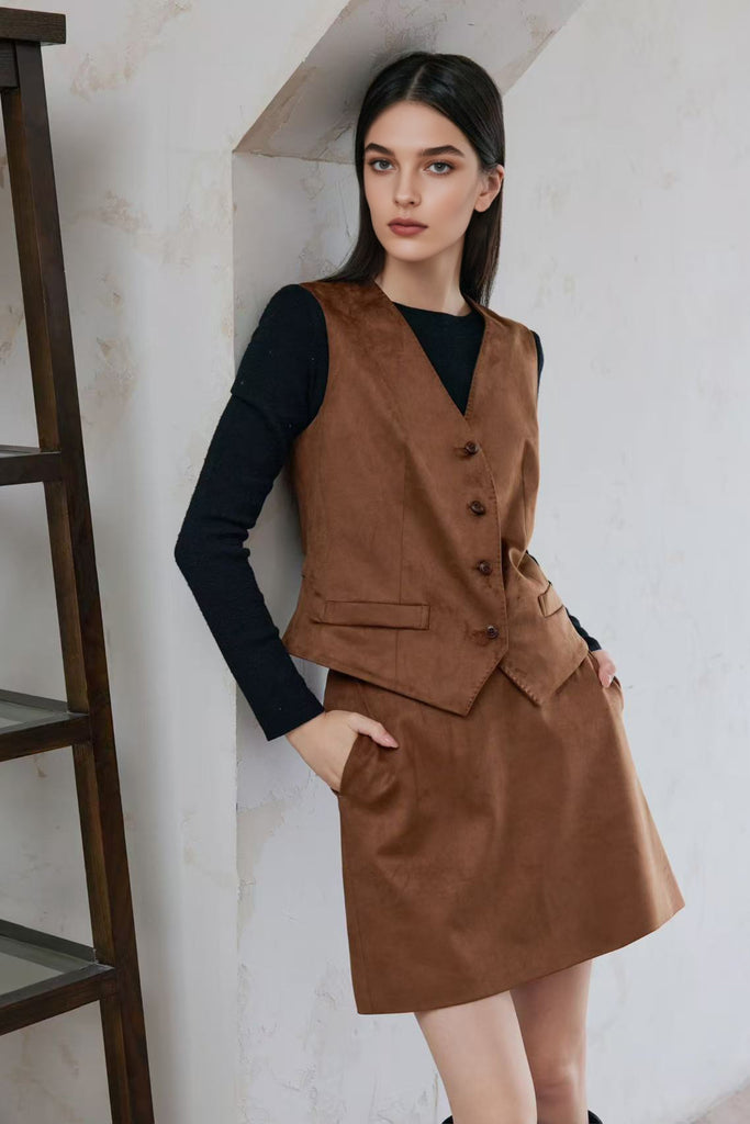 Tailred Suede V-Neck Vest  Fibflx