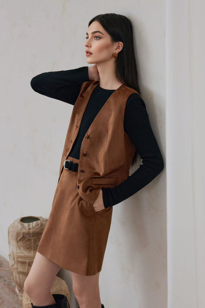 Tailred Suede V-Neck Vest  Fibflx