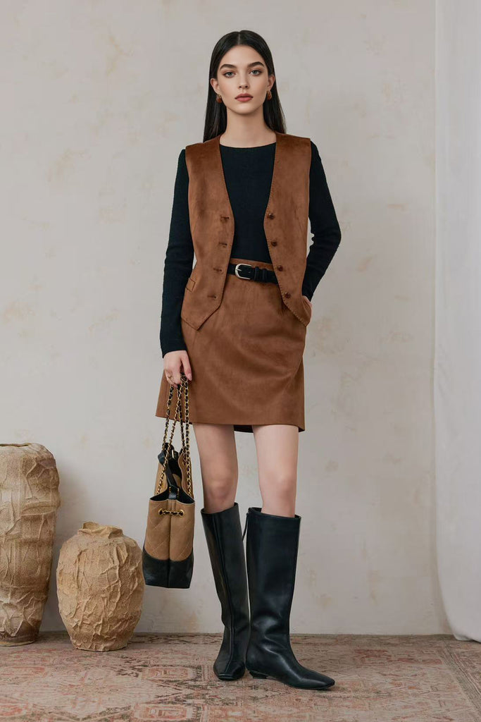 Tailred Suede V-Neck Vest  Fibflx