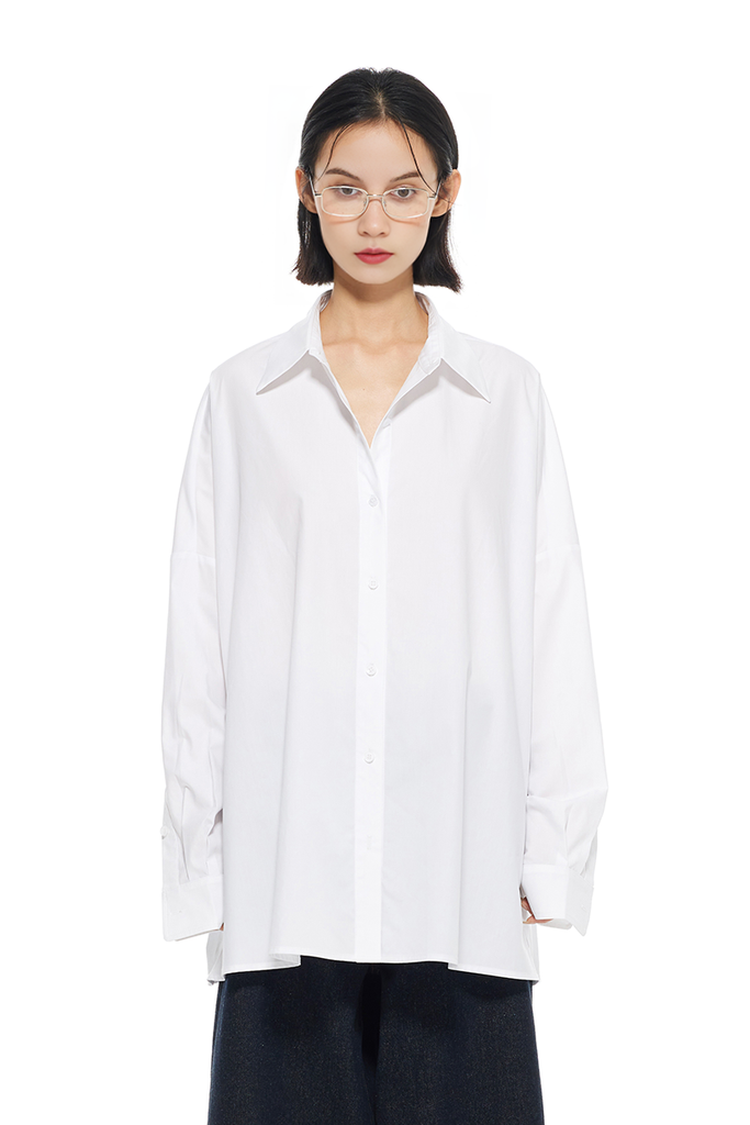 Fibflx Women's Tencel Blend Oversized White Shirt