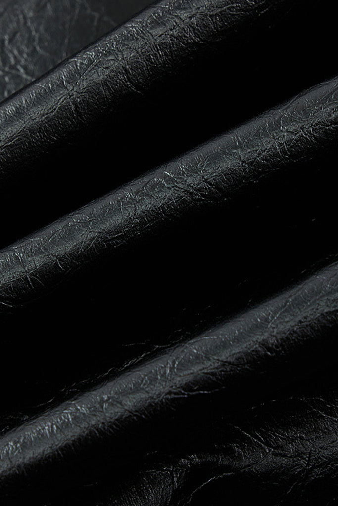 Textured Leather Double-Breasted Belted Trench Coat in Black  Fibflx