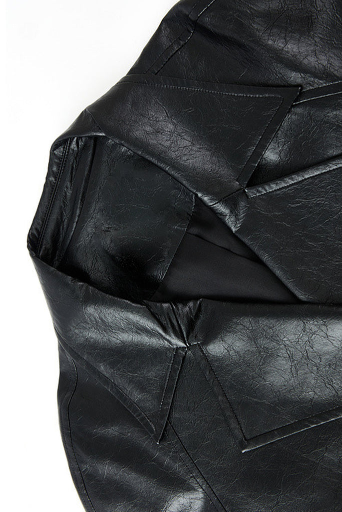 Textured Leather Double-Breasted Belted Trench Coat in Black  Fibflx