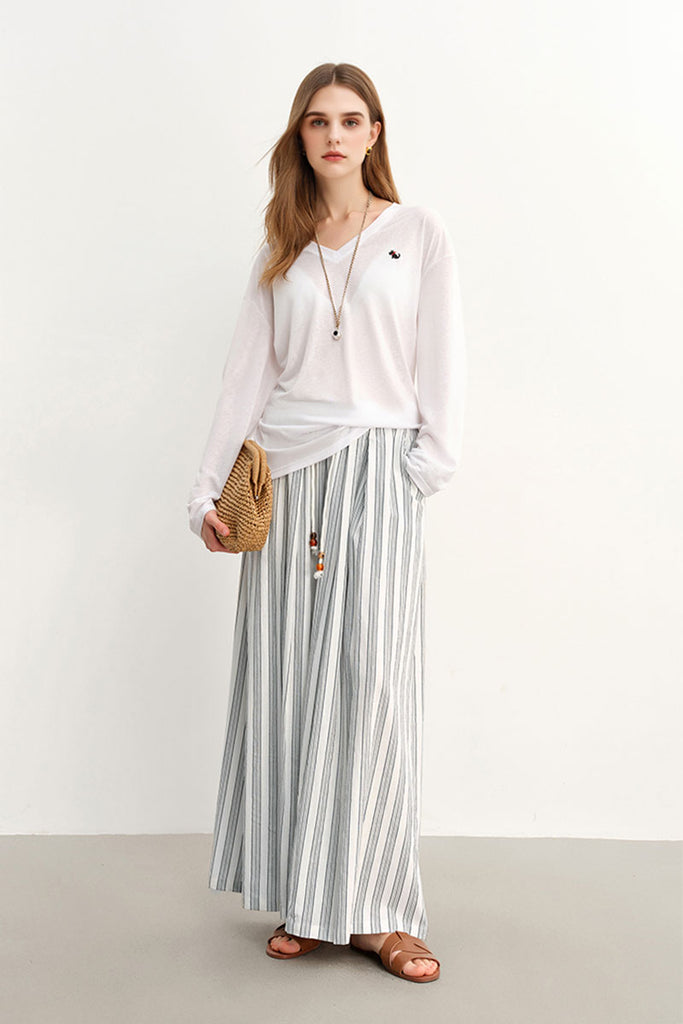 Textured Striped Wide-Leg Palazzo Pants  Fibflx