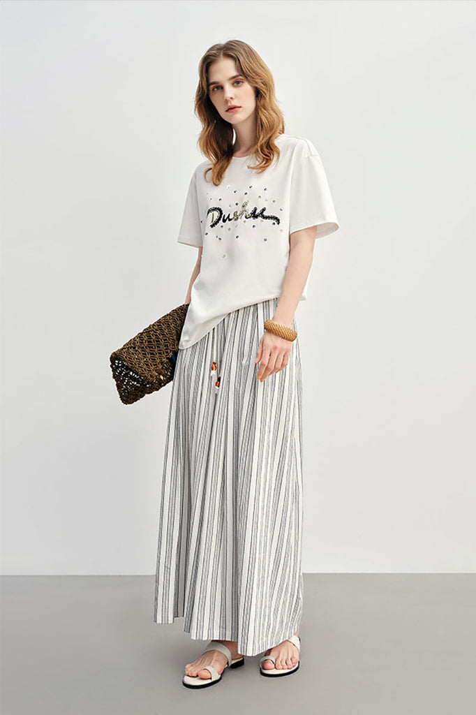 Textured Striped Wide-Leg Palazzo Pants  Fibflx