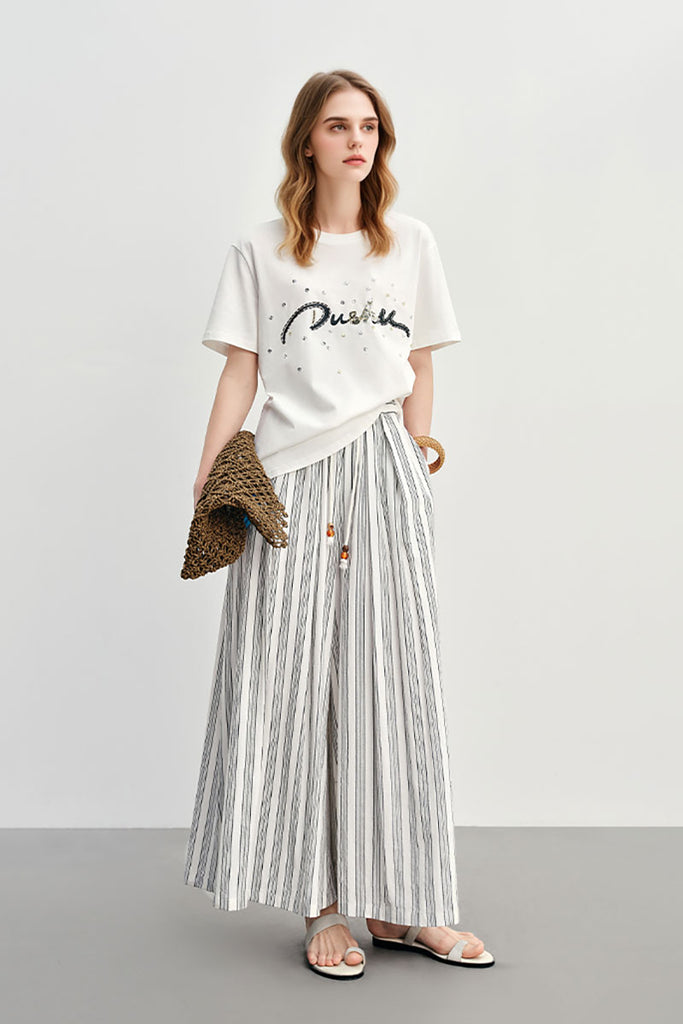 Textured Striped Wide-Leg Palazzo Pants  Fibflx
