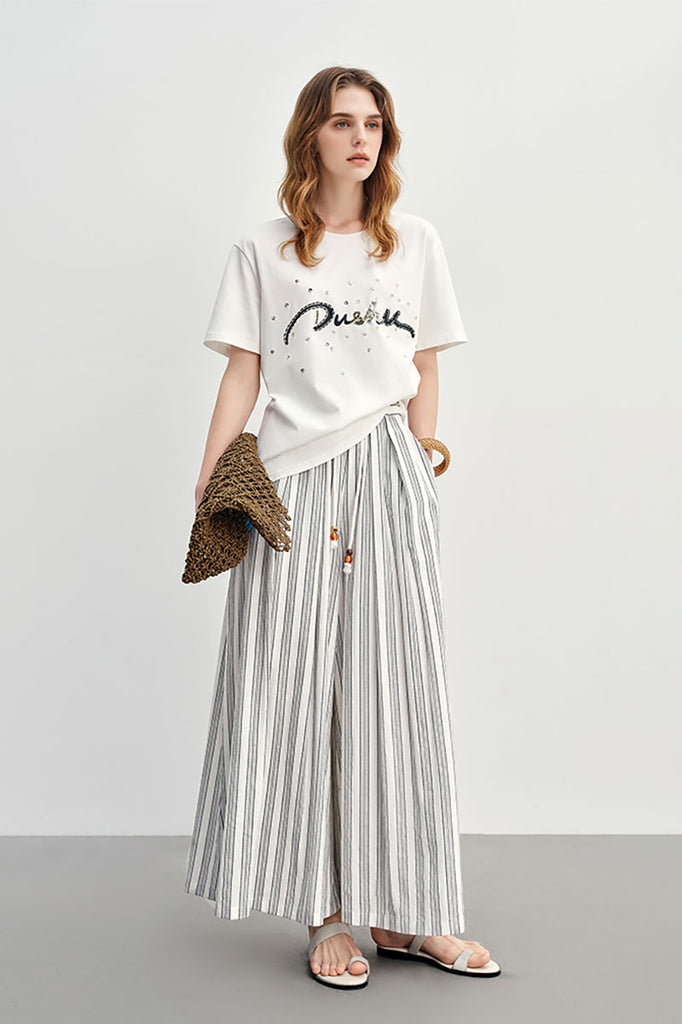 Textured Striped Wide-Leg Palazzo Pants  Fibflx