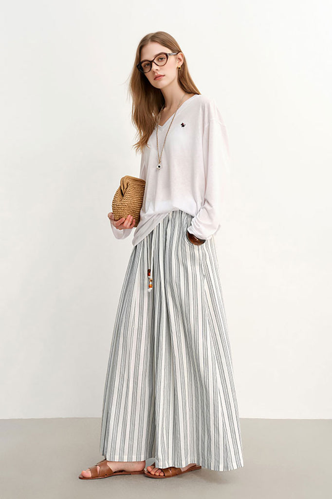 Textured Striped Wide-Leg Palazzo Pants  Fibflx
