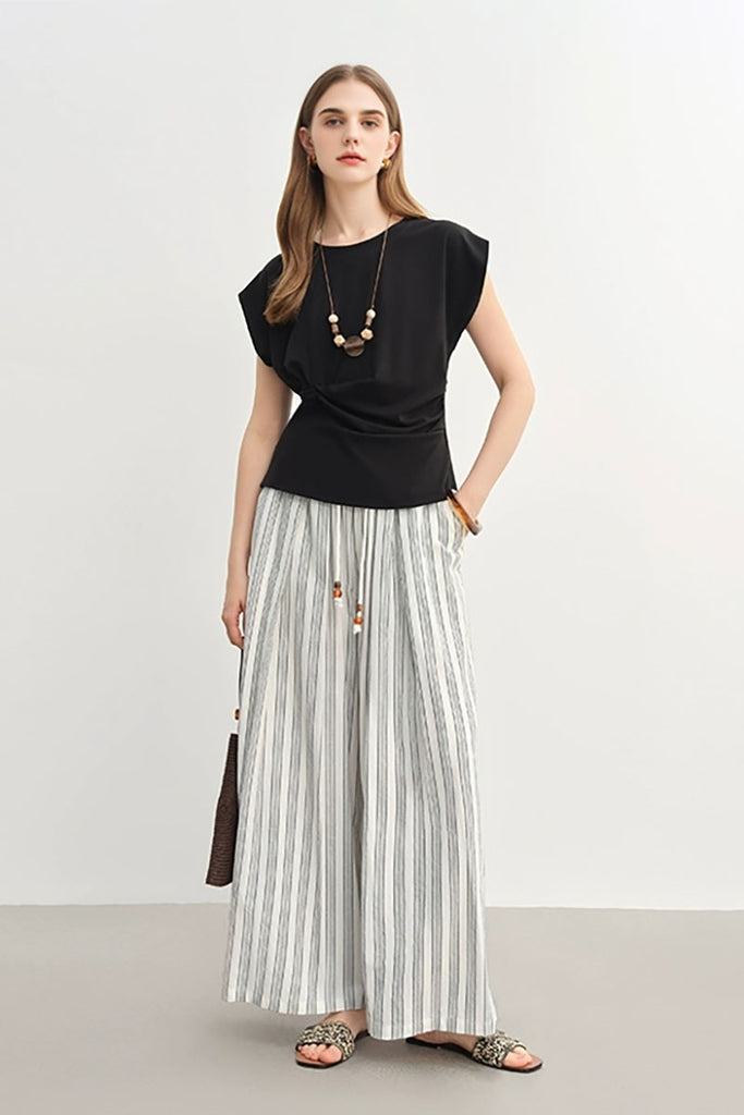 Textured Striped Wide-Leg Palazzo Pants  Fibflx