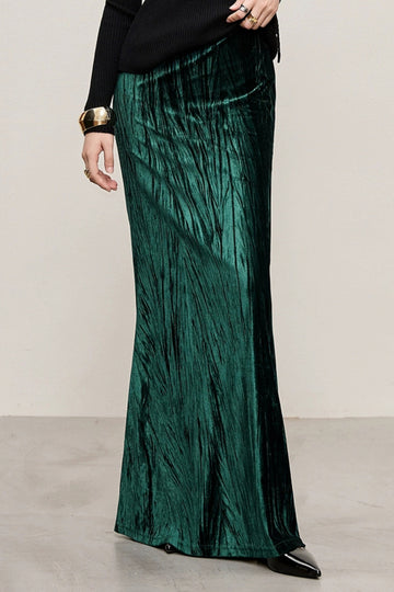 Fibflx Women's Textured Velvet Mermaid Maxi Skirt in Emerald Green