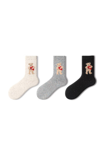 Fibflx Women's Thick Cotton Wool Blend Crew Socks Set with Animal Patterns_3-Pack