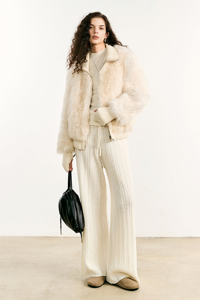 Toscana Shearling Spanish Sheepskin Bomber Jacket with Wool Knit Collar  Fibflx