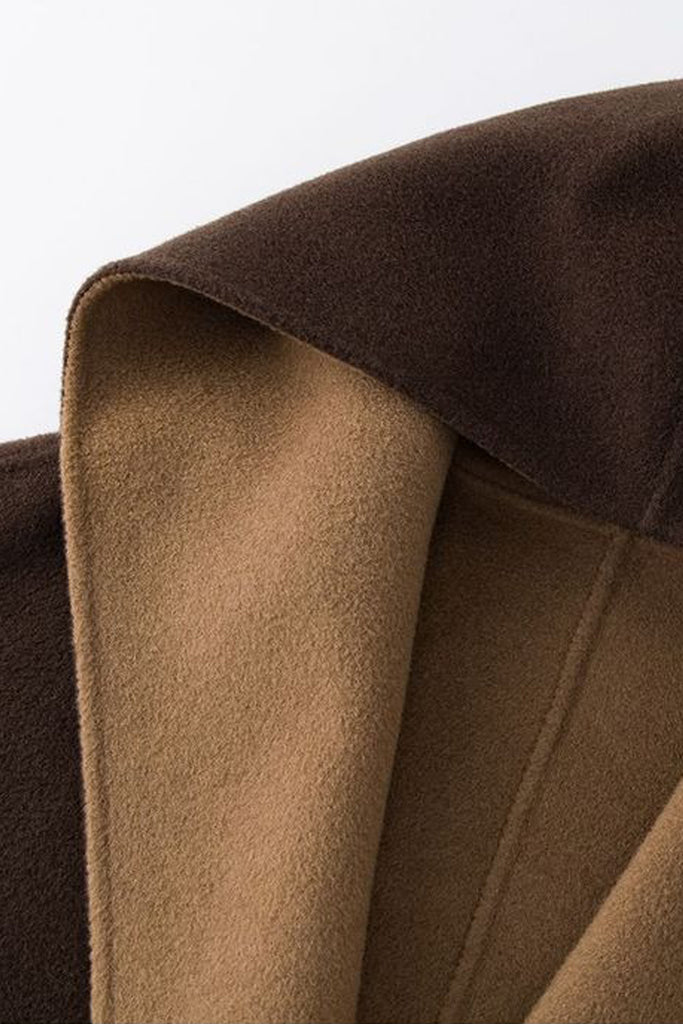 Two-Tone Hooded Wool-Cashmere Long Wrap Coat  Fibflx