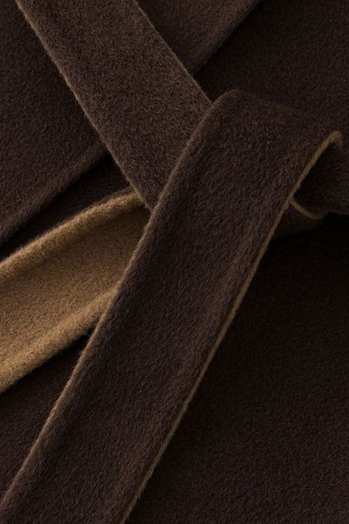 Two-Tone Hooded Wool-Cashmere Long Wrap Coat  Fibflx