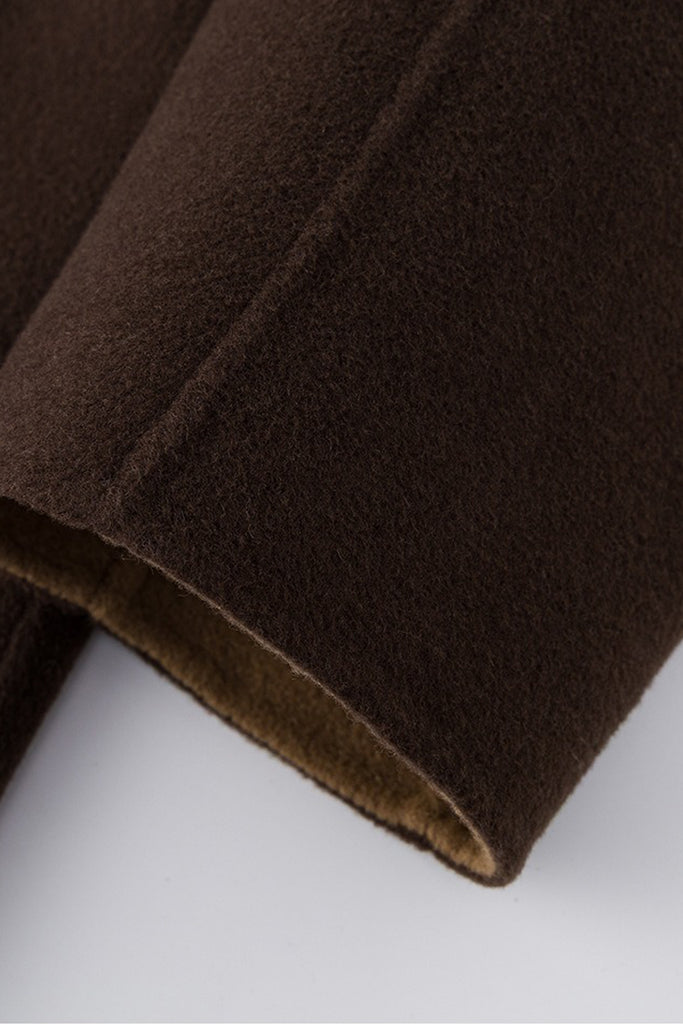 Two-Tone Hooded Wool-Cashmere Long Wrap Coat  Fibflx