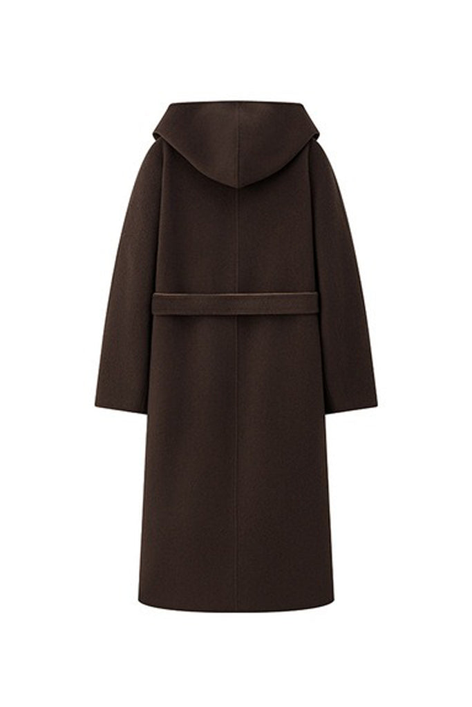 Two-Tone Hooded Wool-Cashmere Long Wrap Coat  Fibflx