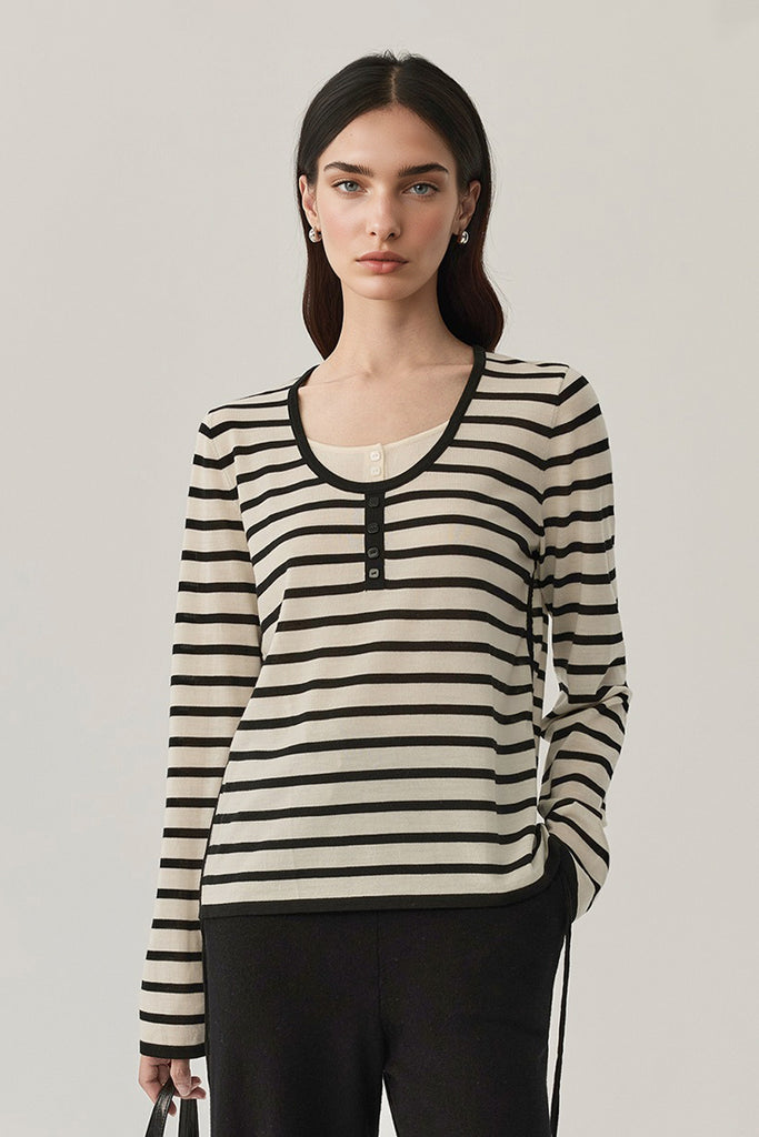 Ultra-Fine Merino Wool Striped Pullover Sweater - Fibflx