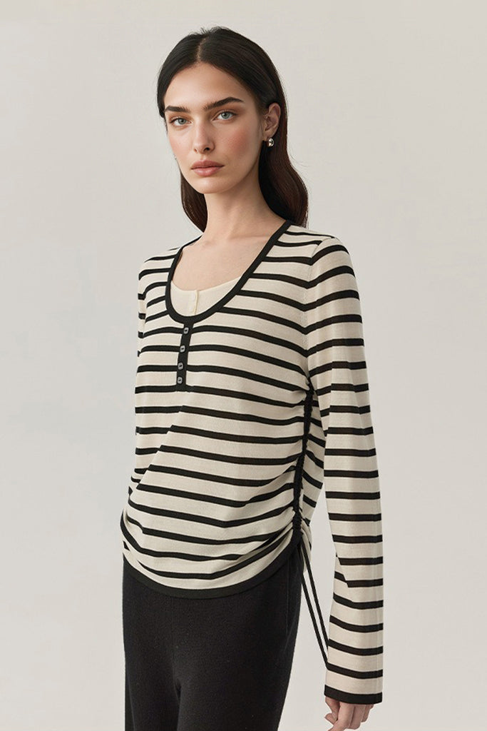 Ultra-Fine Merino Wool Striped Pullover Sweater  Fibflx