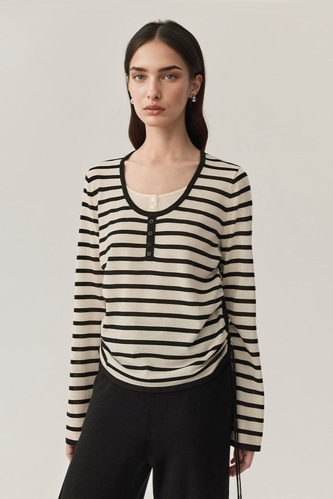 Ultra-Fine Merino Wool Striped Pullover Sweater  Fibflx