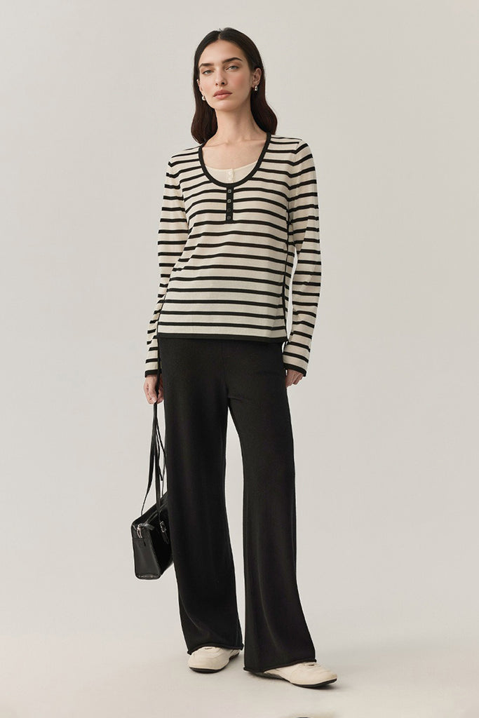 Ultra-Fine Merino Wool Striped Pullover Sweater  Fibflx