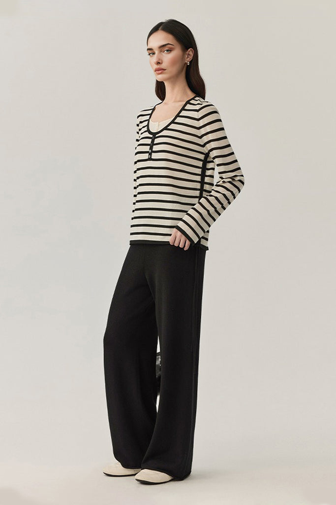 Ultra-Fine Merino Wool Striped Pullover Sweater  Fibflx