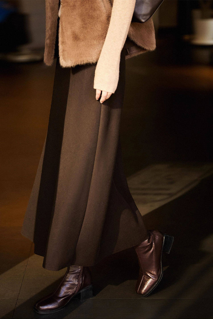 Ultra-Soft Cashmere-Silk A-Line Midi Skirt - Fleece & Unlined  Fibflx