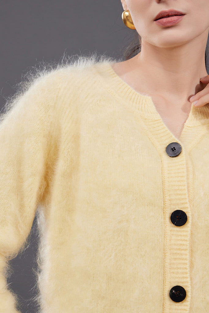 Ultrafine Brushed Cashmere Crewneck Cardigan  Fibflx