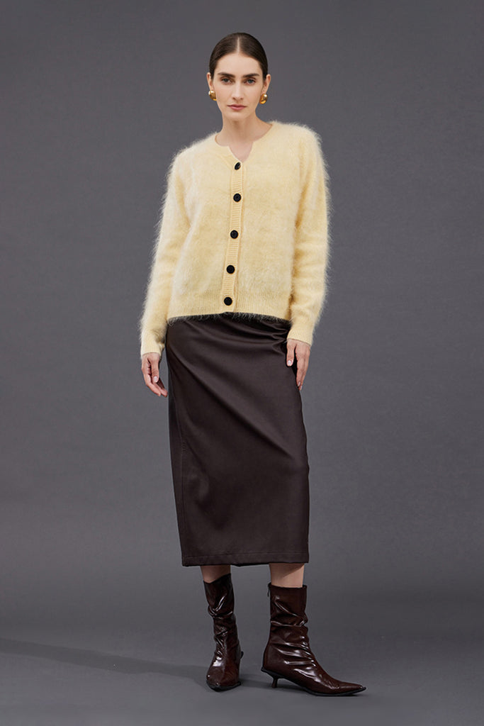 Ultrafine Brushed Cashmere Crewneck Cardigan  Fibflx