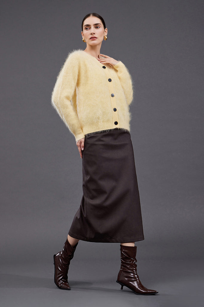 Ultrafine Brushed Cashmere Crewneck Cardigan  Fibflx