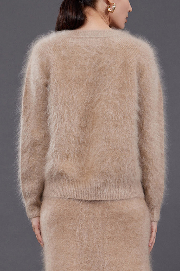 Ultrafine Brushed Cashmere Crewneck Cardigan  Fibflx