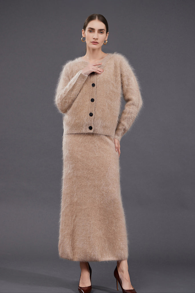 Ultrafine Brushed Cashmere Crewneck Cardigan  Fibflx