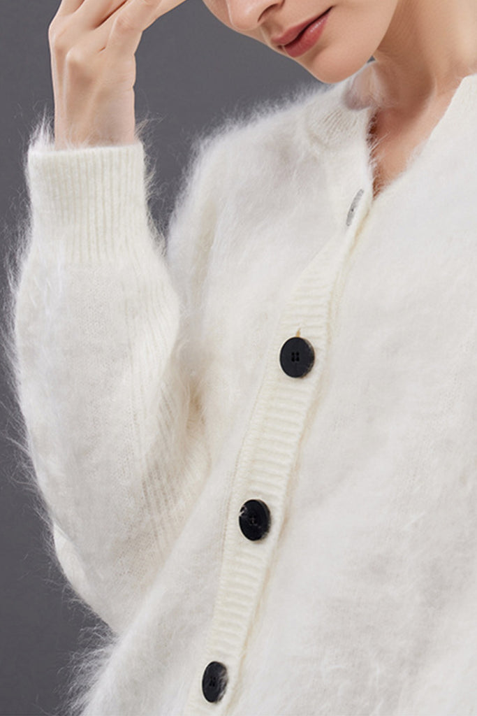 Ultrafine Brushed Cashmere Crewneck Cardigan  Fibflx