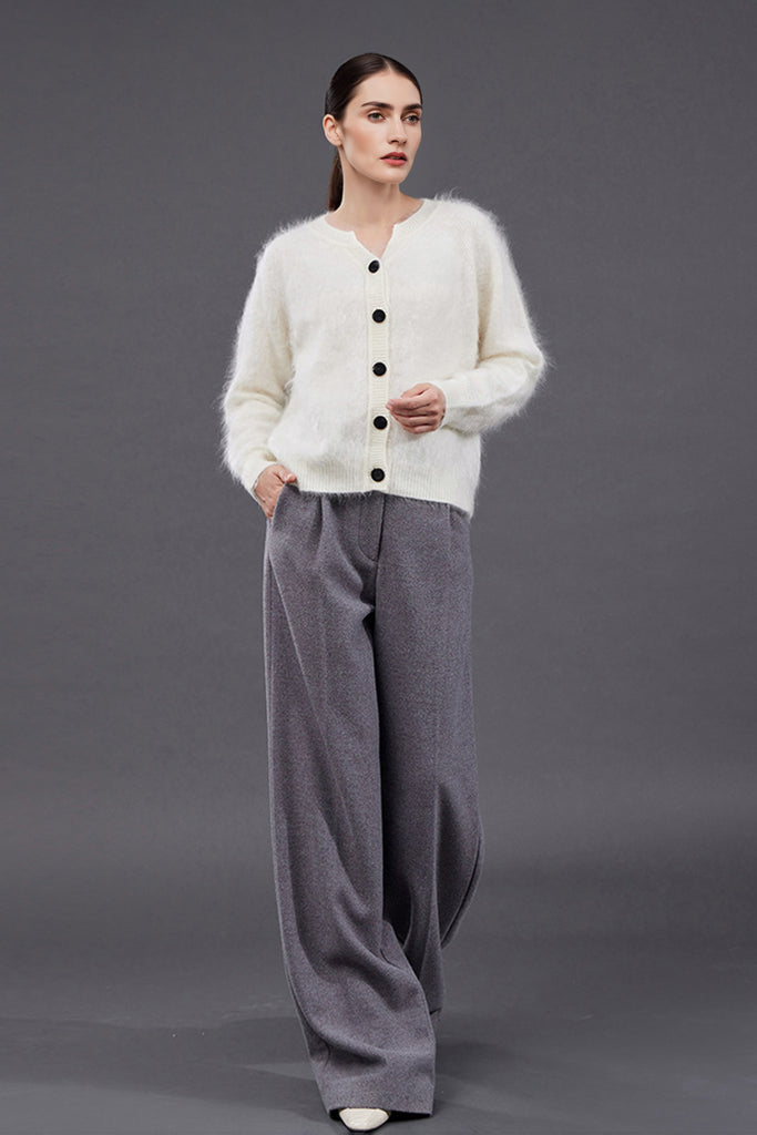 Ultrafine Brushed Cashmere Crewneck Cardigan  Fibflx