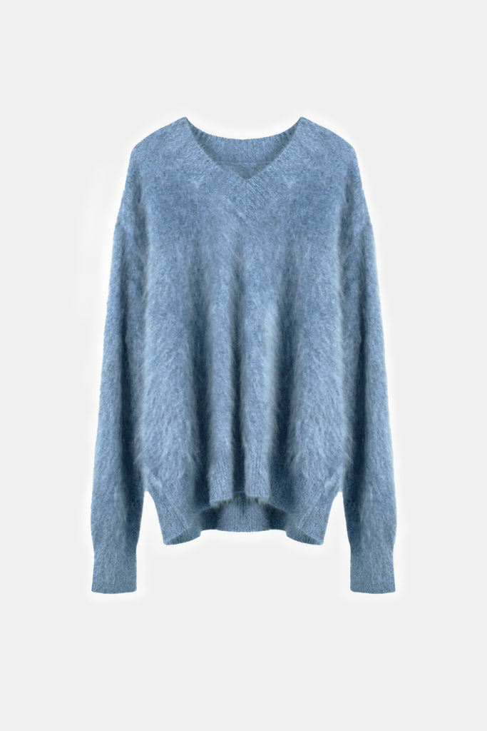 Ultrafine Brushed Cashmere V-Neck Sweater  Fibflx