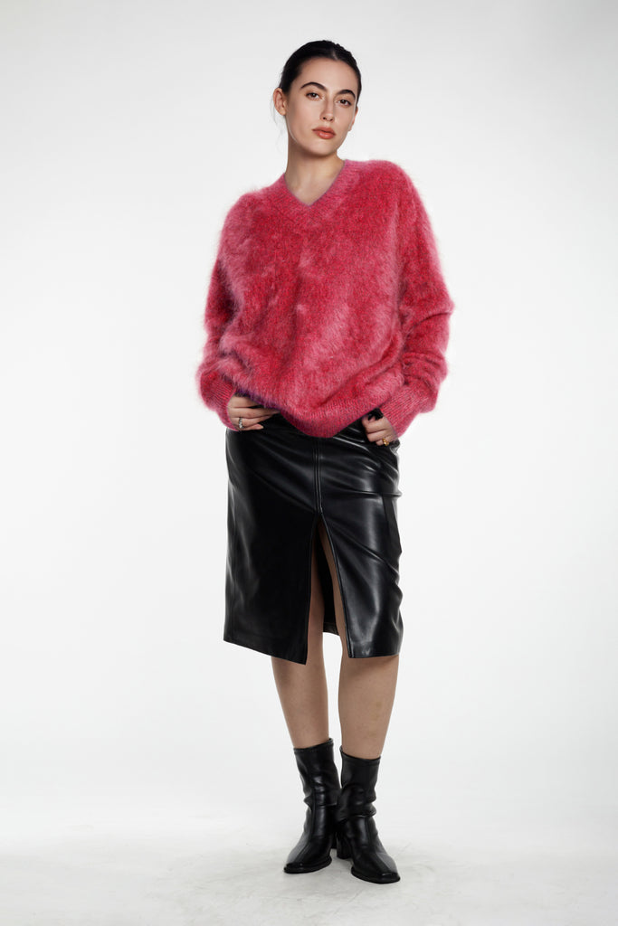 Ultrafine Brushed Cashmere V-Neck Sweater  Fibflx