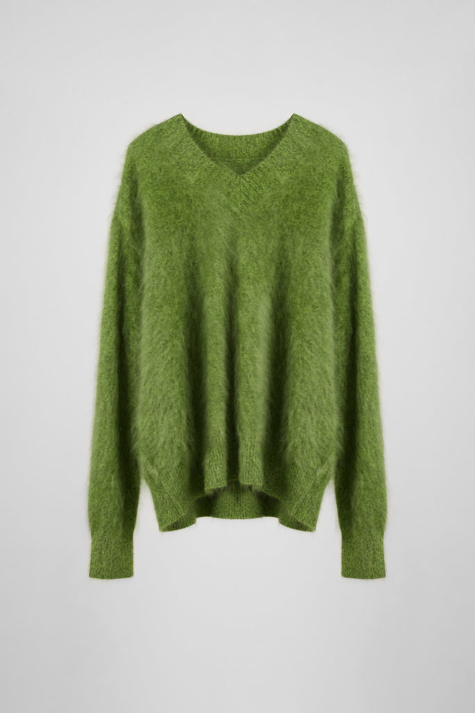 Ultrafine Brushed Cashmere V-Neck Sweater  Fibflx