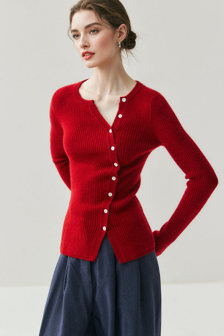 Ultrafine Cashmere-Merino Asymmetric Button-Up Cardigan  Fibflx