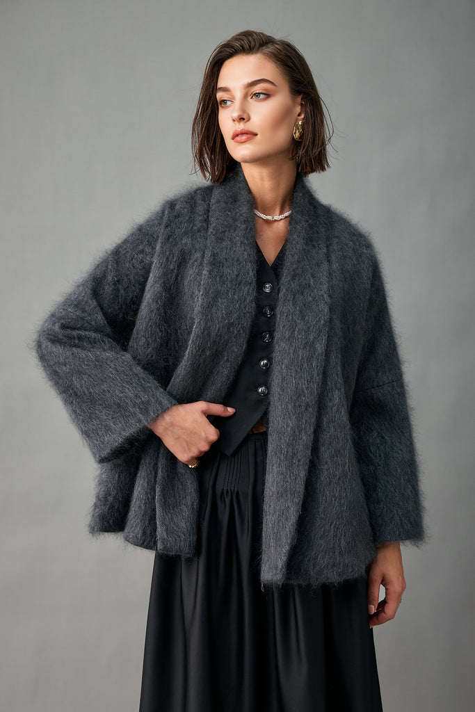 Ultrafine Handcrafted Bruhshed Cashmere Short Wrap Coat  Fibflx