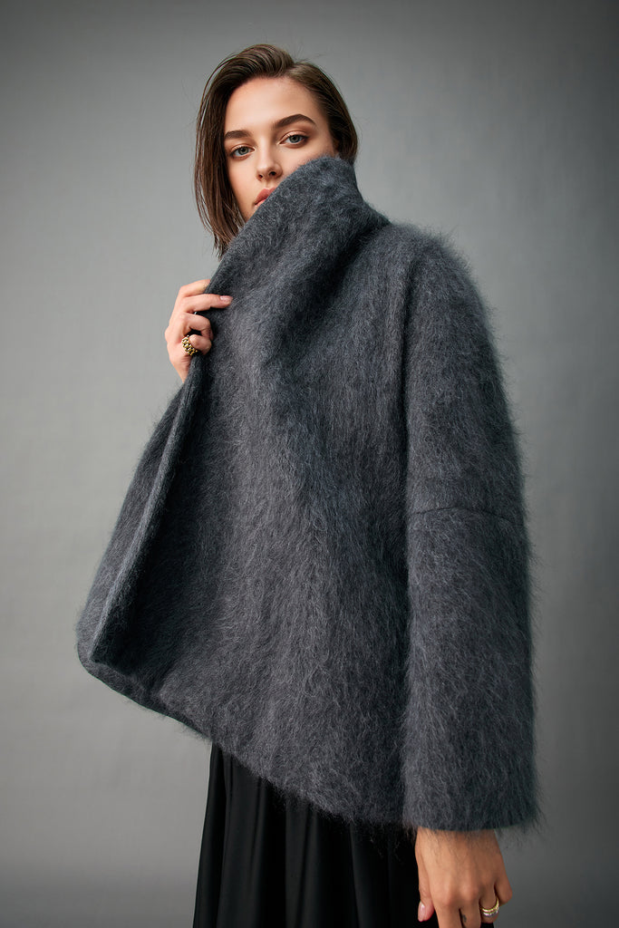 Ultrafine Handcrafted Bruhshed Cashmere Short Wrap Coat  Fibflx