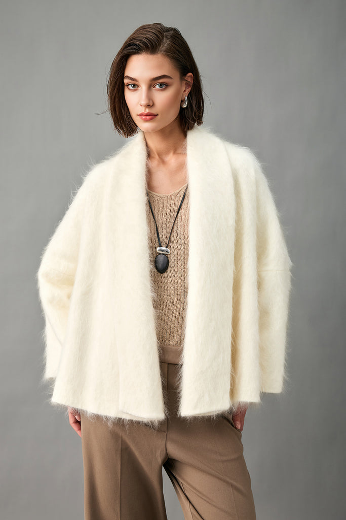 Ultrafine Handcrafted Bruhshed Cashmere Short Wrap Coat  Fibflx