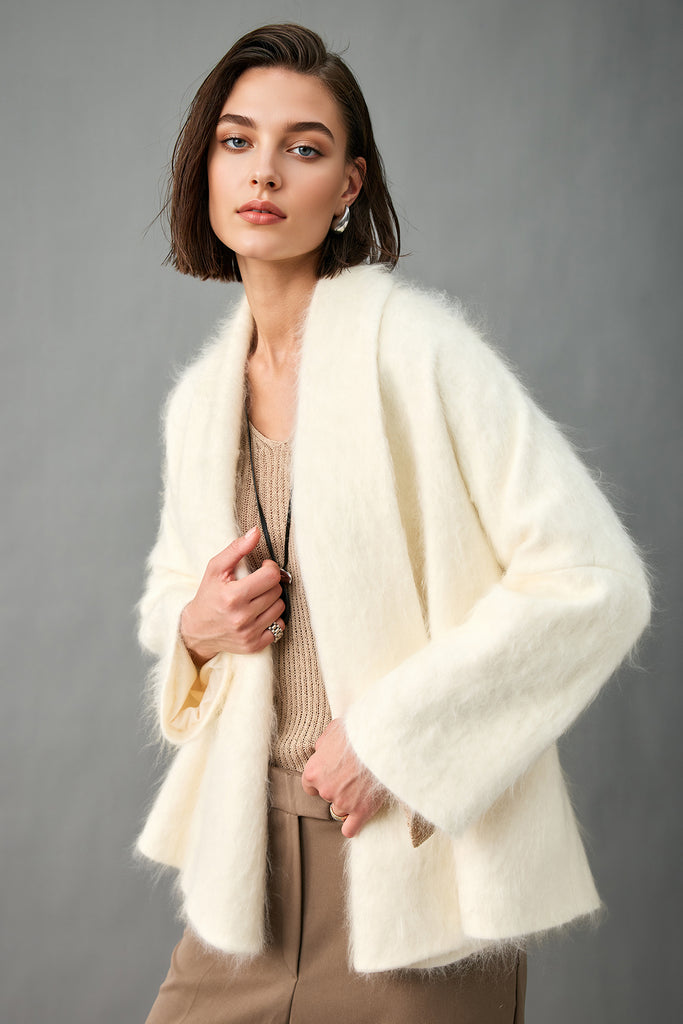 Ultrafine Handcrafted Bruhshed Cashmere Short Wrap Coat  Fibflx