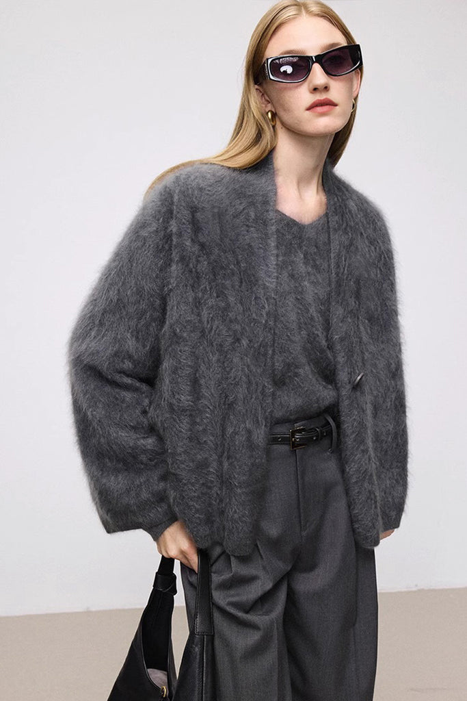 Ultrafine One-Button Brushed Cashmere Cardigan  Fibflx