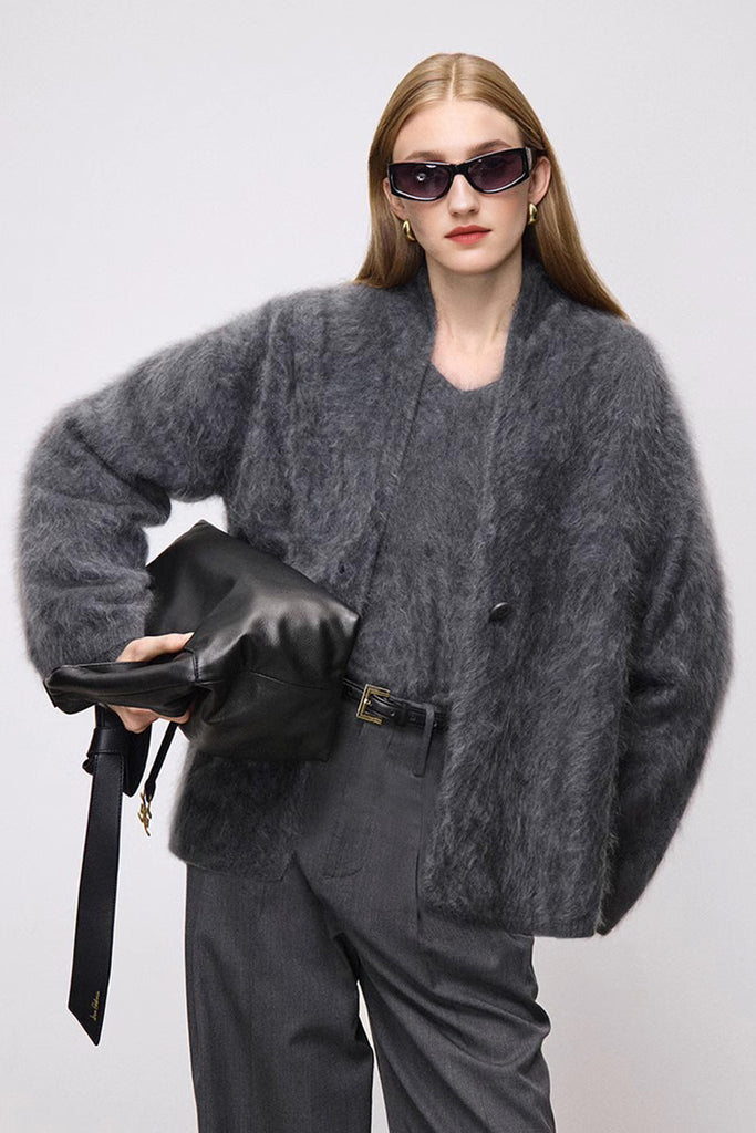 Ultrafine One-Button Brushed Cashmere Cardigan  Fibflx