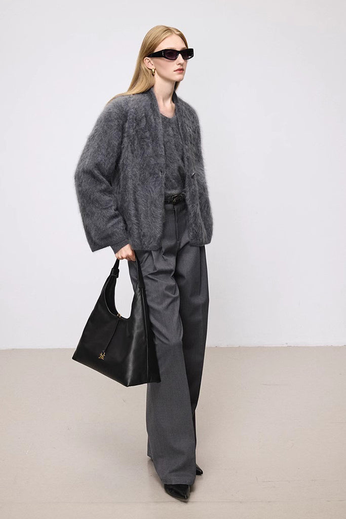 Ultrafine One-Button Brushed Cashmere Cardigan  Fibflx