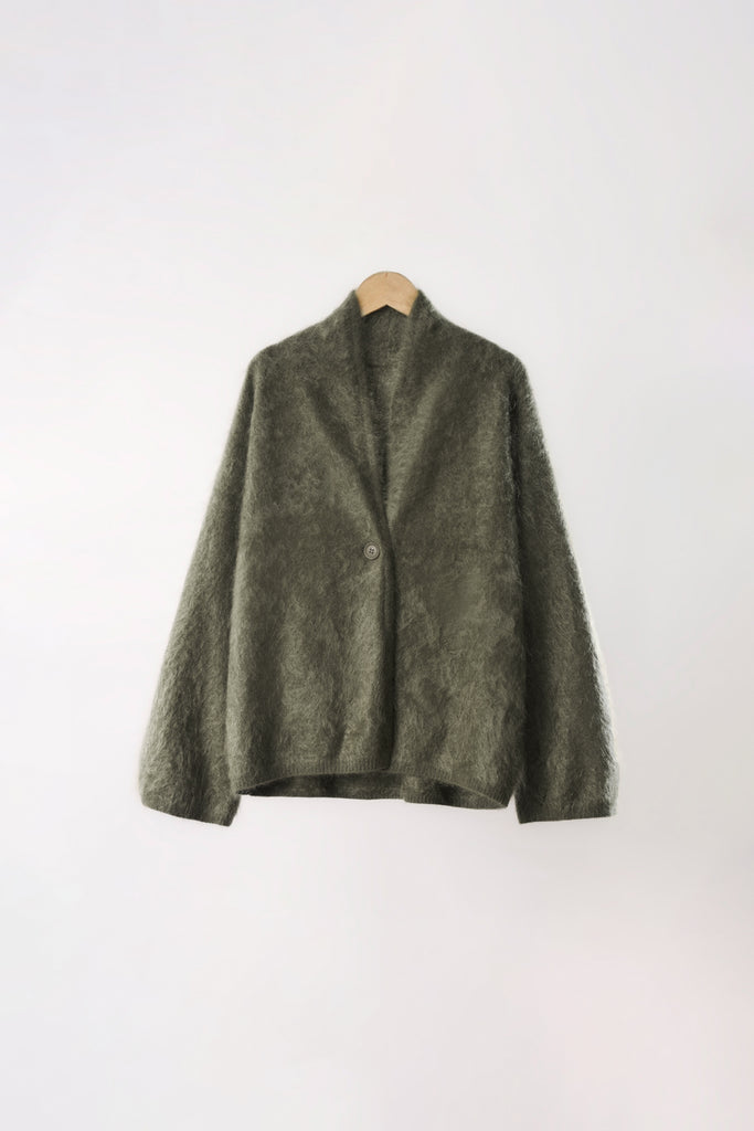 Ultrafine One-Button Brushed Cashmere Cardigan  Fibflx