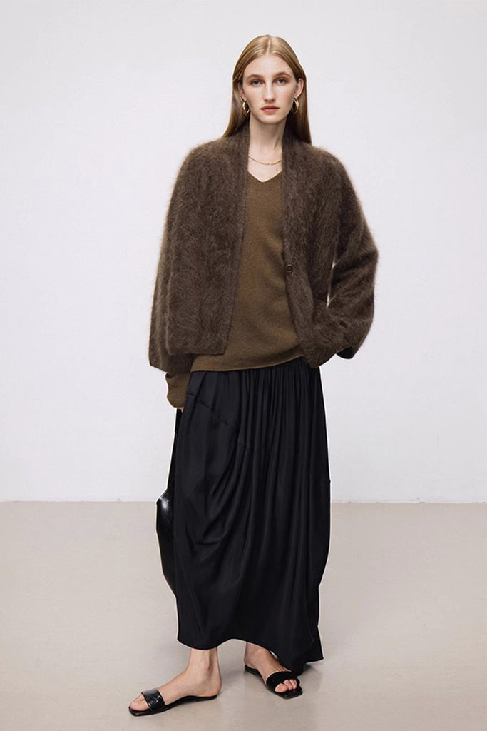 Ultrafine One-Button Brushed Cashmere Cardigan  Fibflx