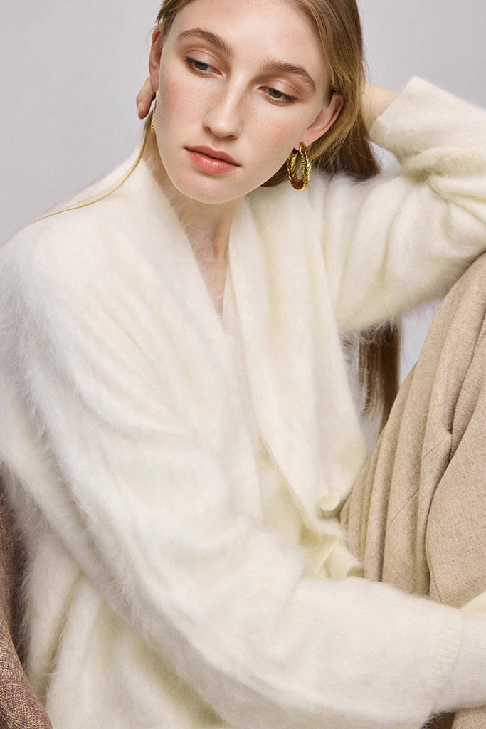 Ultrafine One-Button Brushed Cashmere Cardigan Off White / M / 100% Cashmere (Weight: 300g (±20g) Fibflx