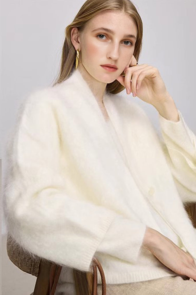 Ultrafine One-Button Brushed Cashmere Cardigan  Fibflx