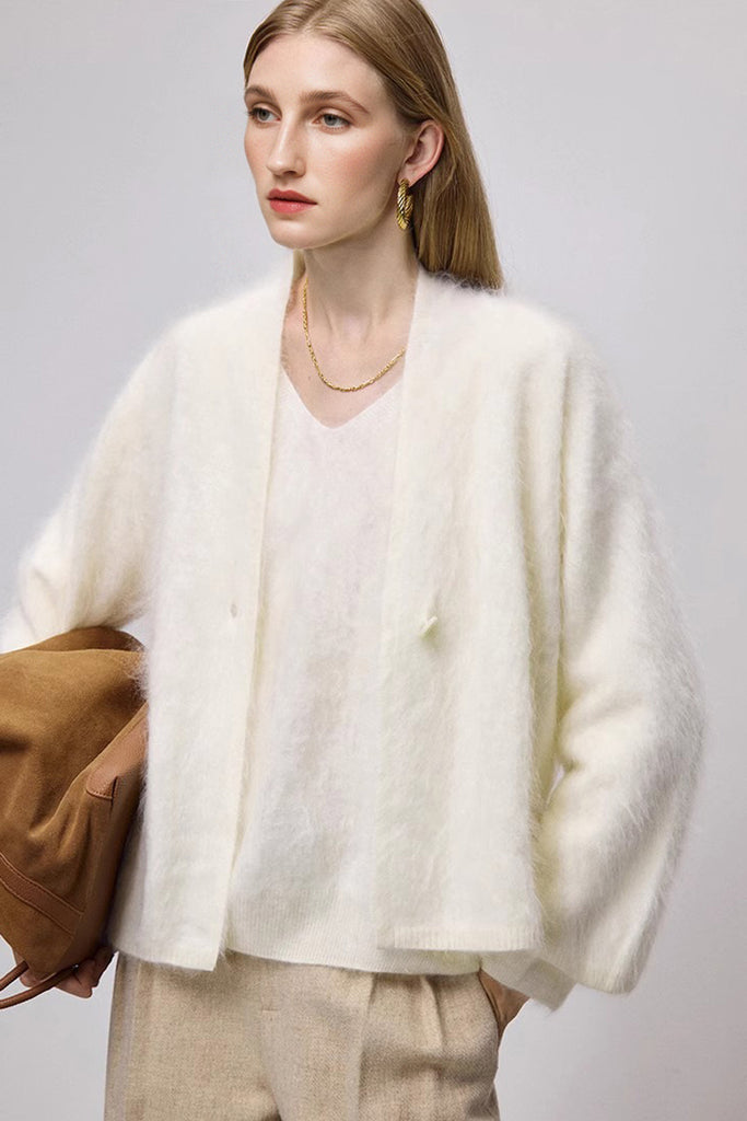 Ultrafine One-Button Brushed Cashmere Cardigan  Fibflx